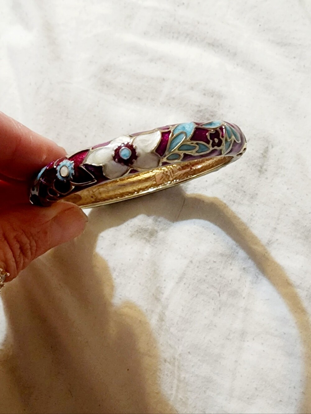 Floral Enamel Hinged Bangle Bracelet in Magenta, White & Turquoise